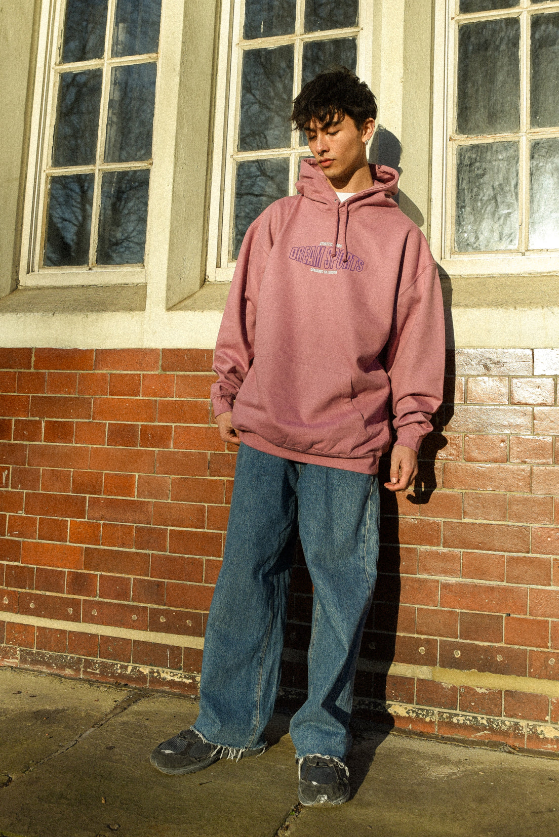 Dusty Purple unisex hoodie featuring Dream Sports embroidery, showcasing a relaxed fit and heavyweight cotton fabric.