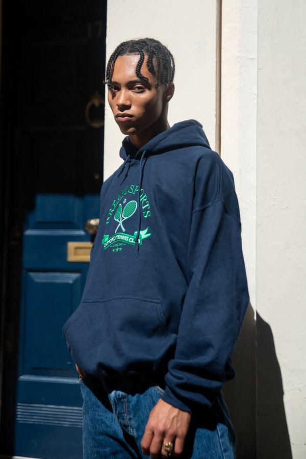 Navy hoodie featuring Catford Tennis Club embroidery on the front, showcasing a stylish and comfortable design.