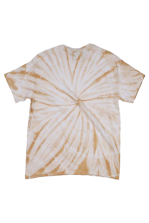 A vibrant honey tie dye t-shirt made from 100% pre-shrunk cotton, showcasing a unique pattern and comfortable fit.