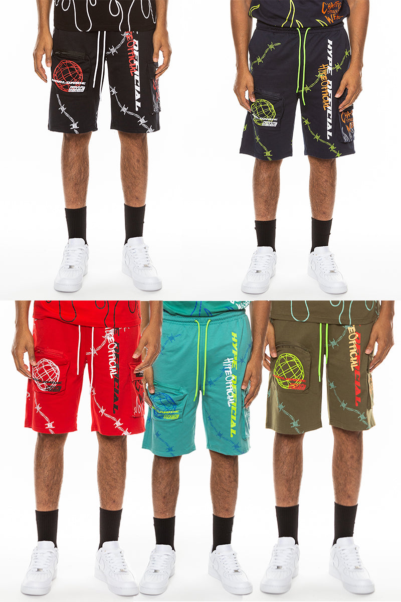 Hype Official Print Shorts featuring a vibrant digital print, elastic waist, and zippered pockets for secure storage.