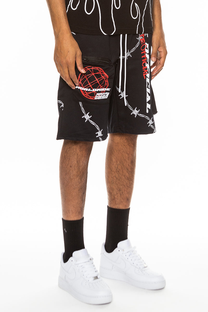 Hype Official Print Shorts featuring a vibrant digital print, elastic waist, and zippered pockets for secure storage.