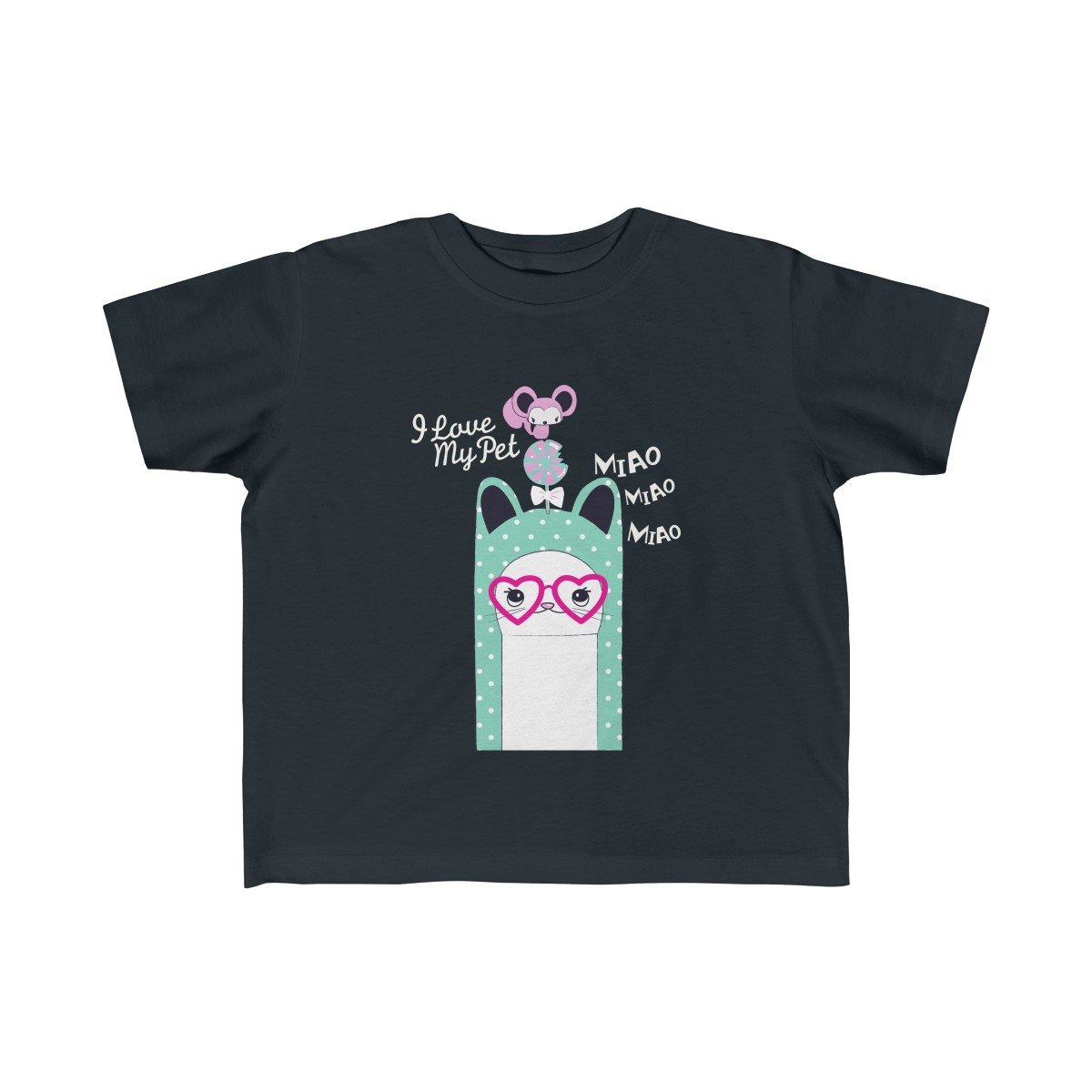 I Love my Pet miao miao Girls Tee featuring a cute design, soft cotton fabric, and a classic fit for toddlers.