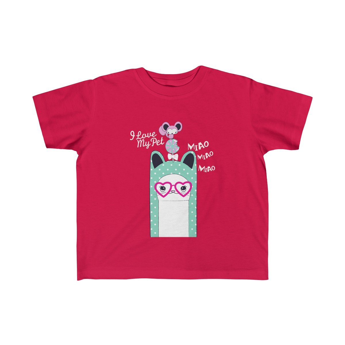 I Love my Pet miao miao Girls Tee featuring a cute design, soft cotton fabric, and a classic fit for toddlers.