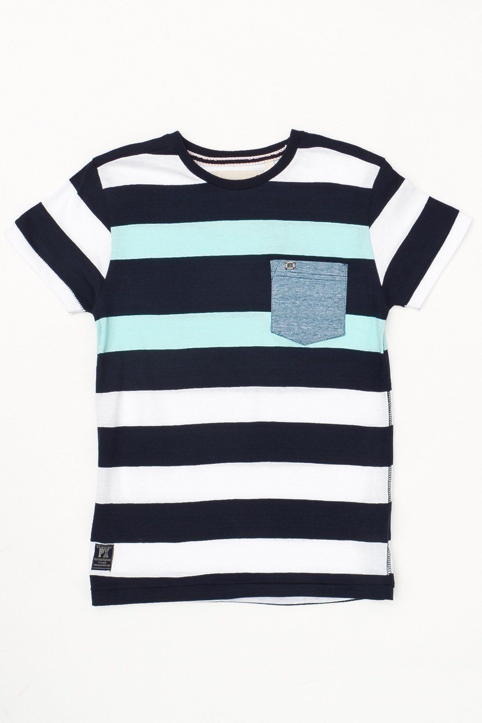 Jamison Tee Boy featuring trendy stripes and a contrast pocket, perfect for casual wear.