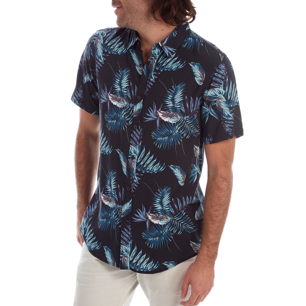 Jimmy Rayon Shirt featuring a vibrant floral print and short sleeves, made from 100% rayon fabric.