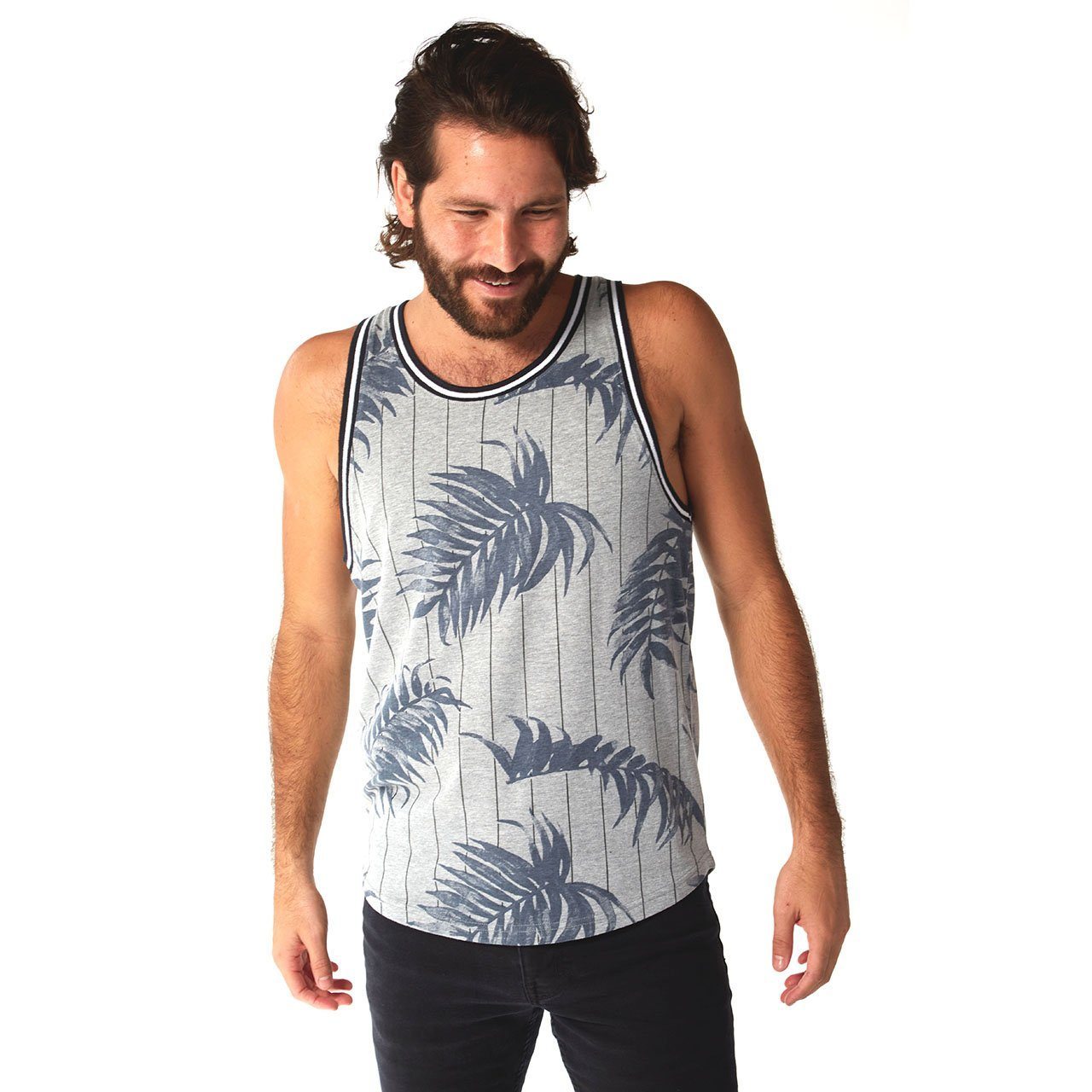 Jonas Ribbed Tank top featuring an all-over print and striped rib design, made from a soft cotton-polyester blend.