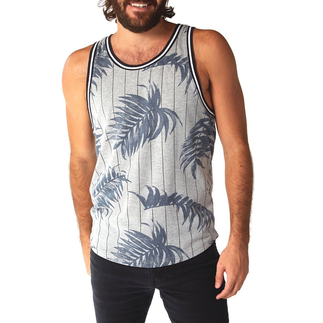 Jonas Ribbed Tank top featuring an all-over print and striped rib design, made from a soft cotton-polyester blend.