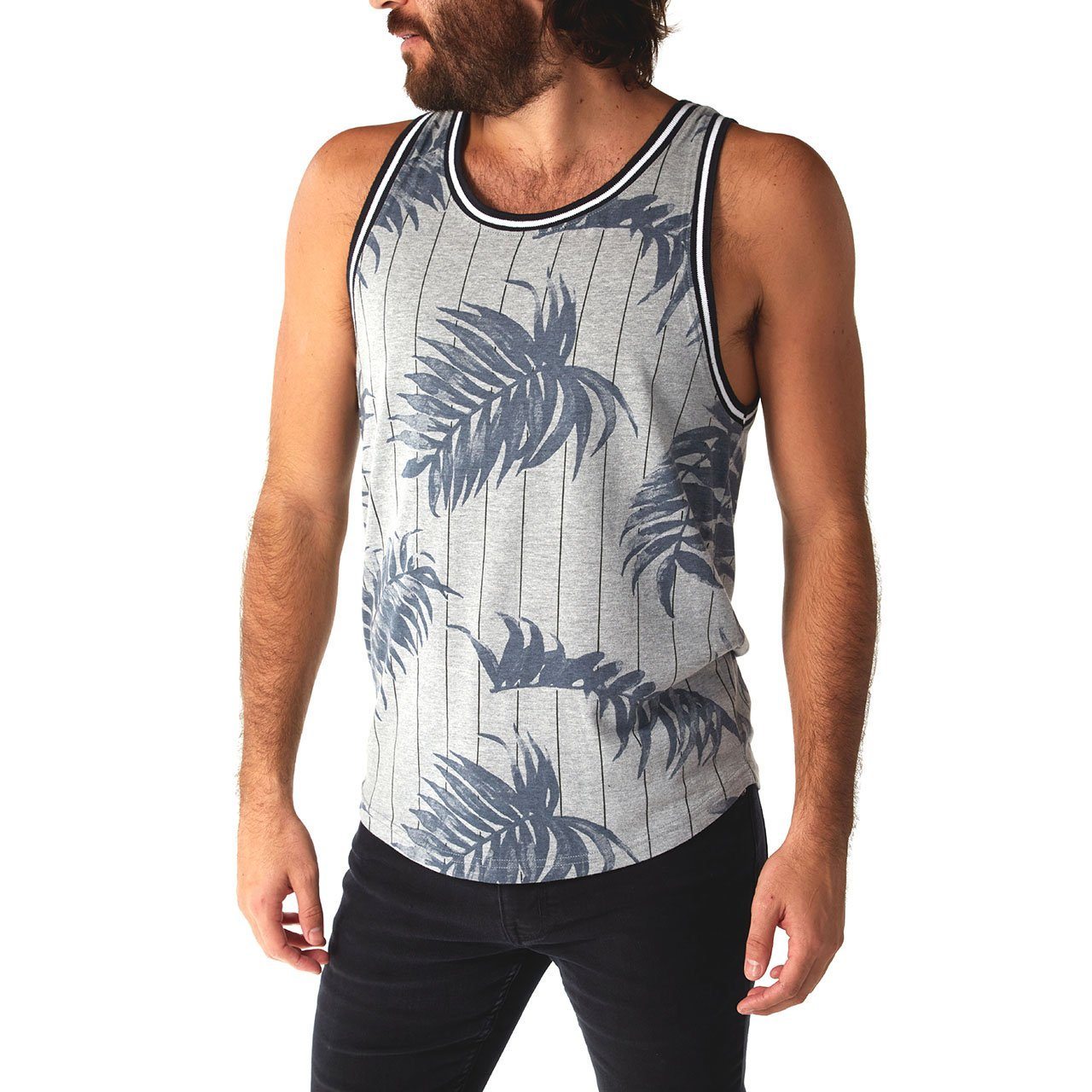 Jonas Ribbed Tank top featuring an all-over print and striped rib design, made from a soft cotton-polyester blend.