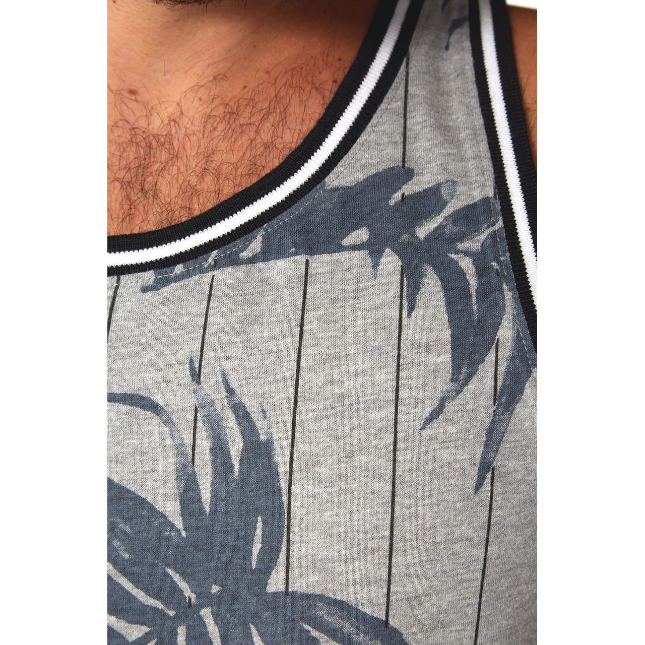 Jonas Ribbed Tank top featuring an all-over print and striped rib design, made from a soft cotton-polyester blend.