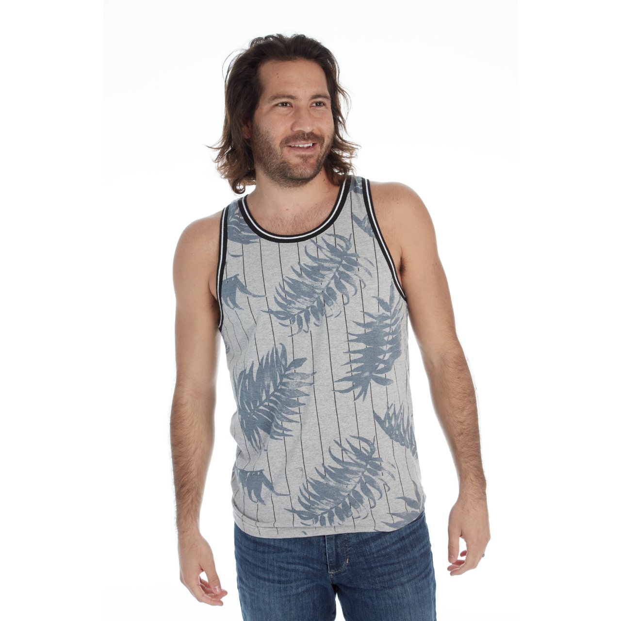 Jonas Ribbed Tank top featuring a striped rib design in Grey Heather color, made from 100% eco-friendly cotton.