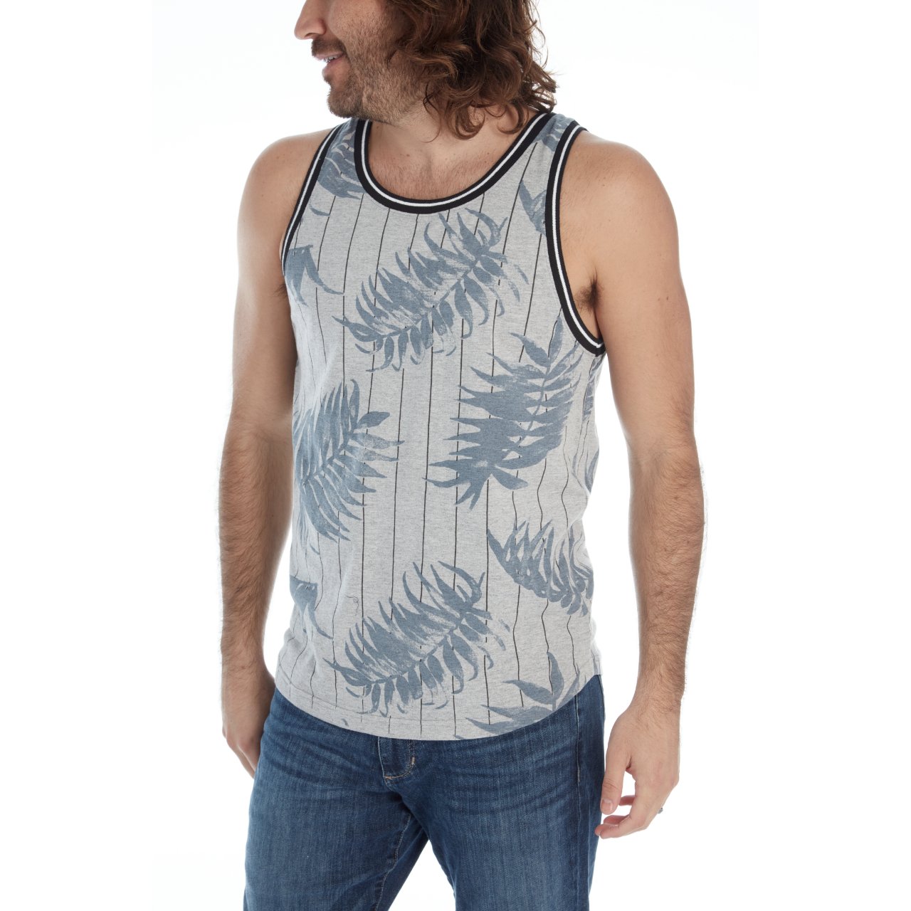 Jonas Ribbed Tank top featuring a striped rib design in Grey Heather color, made from 100% eco-friendly cotton.