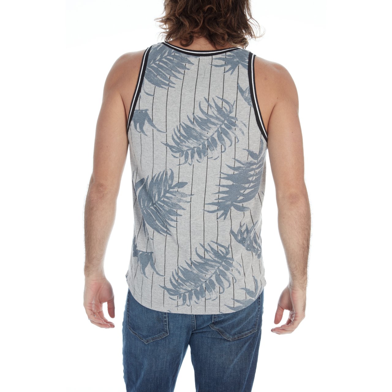 Jonas Ribbed Tank top featuring a striped rib design in Grey Heather color, made from 100% eco-friendly cotton.