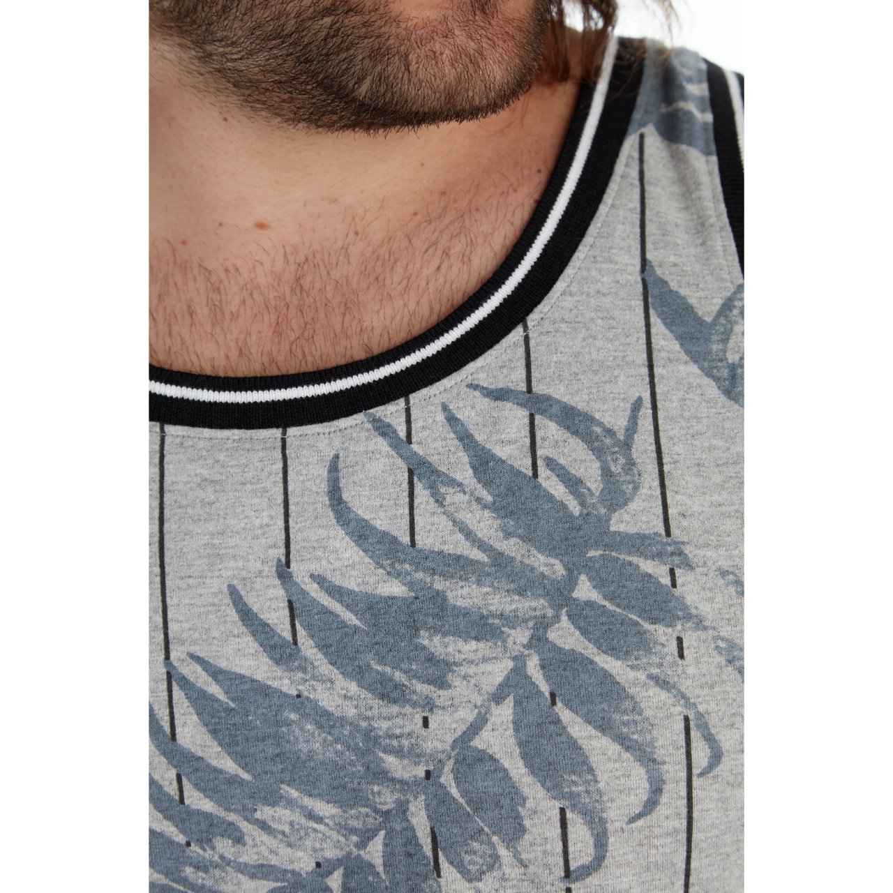 Jonas Ribbed Tank top featuring a striped rib design in Grey Heather color, made from 100% eco-friendly cotton.