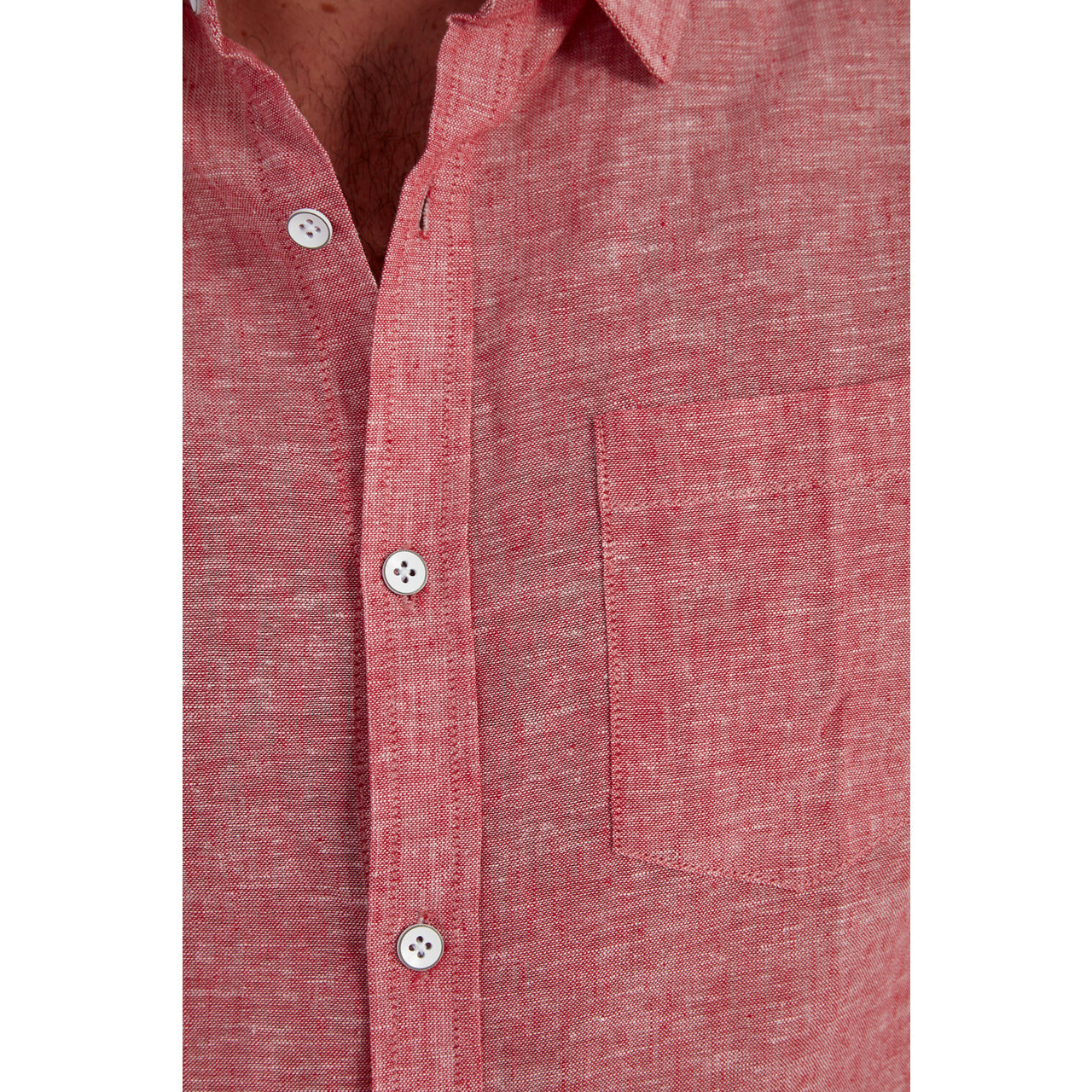 Kendall Linen Cotton Shirt in vibrant red, featuring short sleeves and a patch pocket, made from a breathable linen-cotton blend.