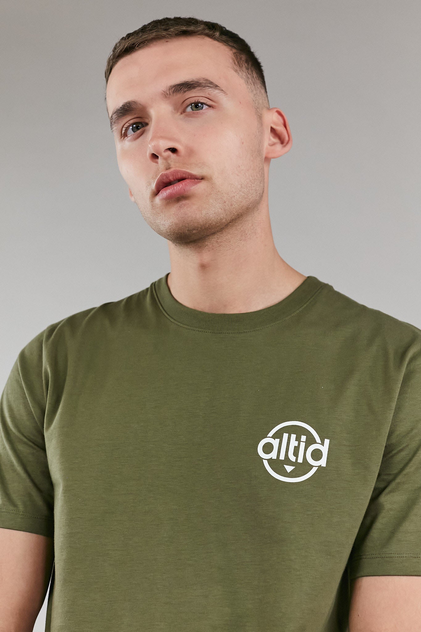 Khaki graphic t-shirt made from soft touch cotton with altid printed logo, featuring a crew neck and regular fit.