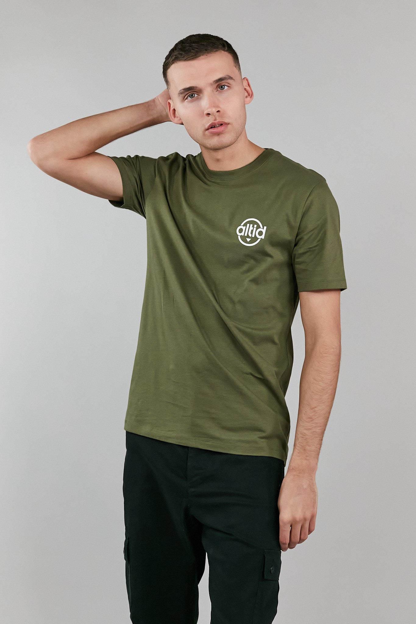 Khaki graphic t-shirt made from soft touch cotton with altid printed logo, featuring a crew neck and regular fit.