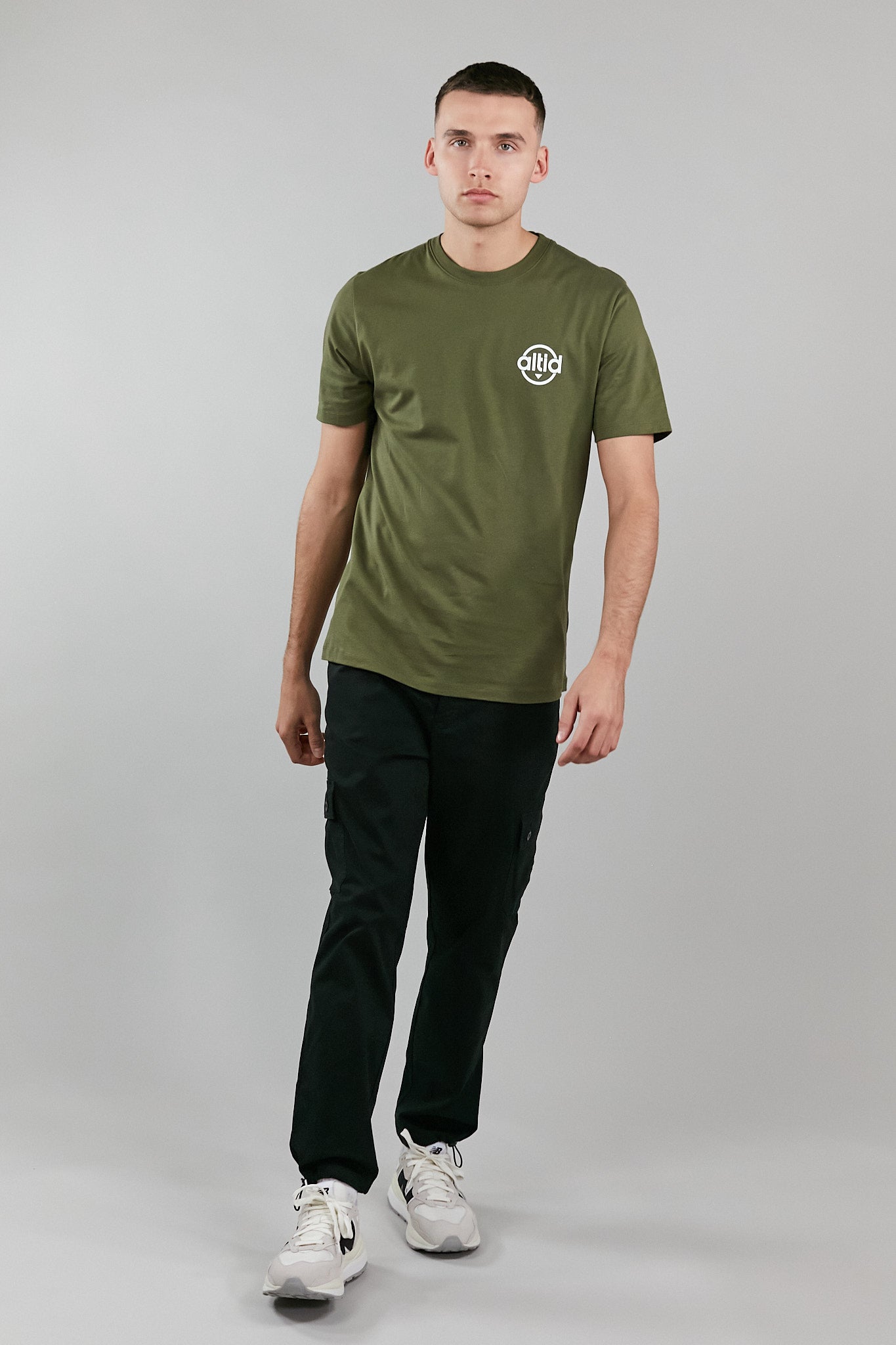 Khaki graphic t-shirt made from soft touch cotton with altid printed logo, featuring a crew neck and regular fit.