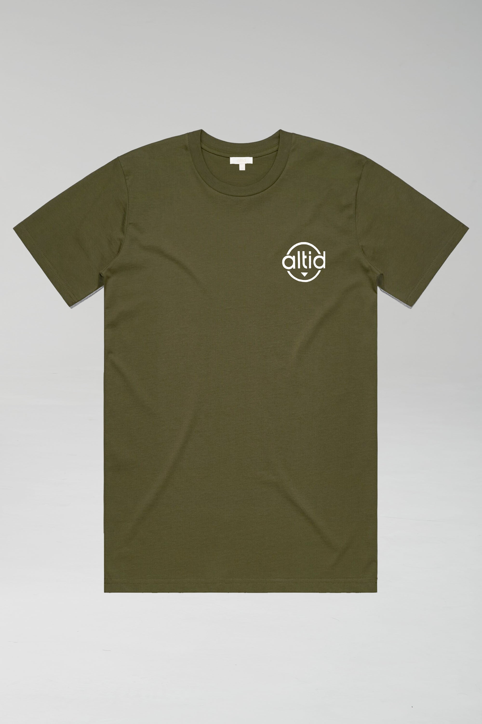 Khaki graphic t-shirt made from soft touch cotton with altid printed logo, featuring a crew neck and regular fit.