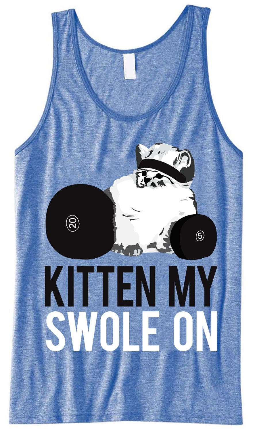 KITTEN MY SWOLE ON Unisex Tank Top in blue, showcasing a fun design and relaxed fit, perfect for workouts and casual wear.