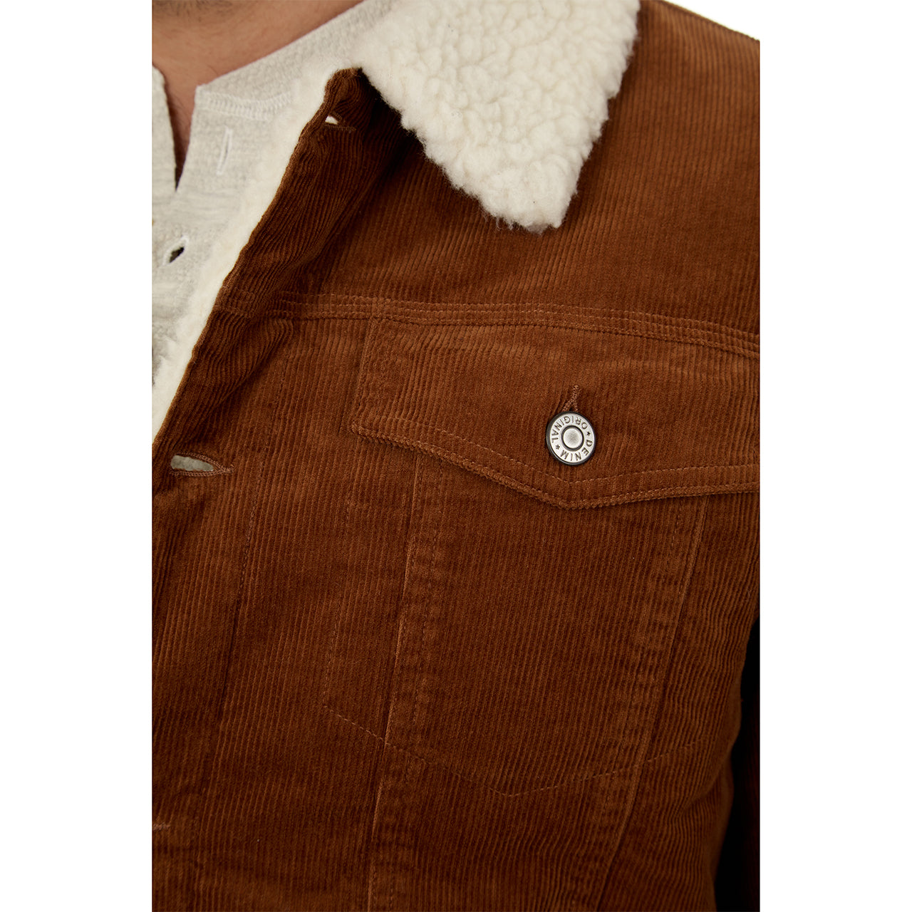 Kolton Corduroy Aviator Jacket featuring a sherpa lining and collar in rustic brown color.