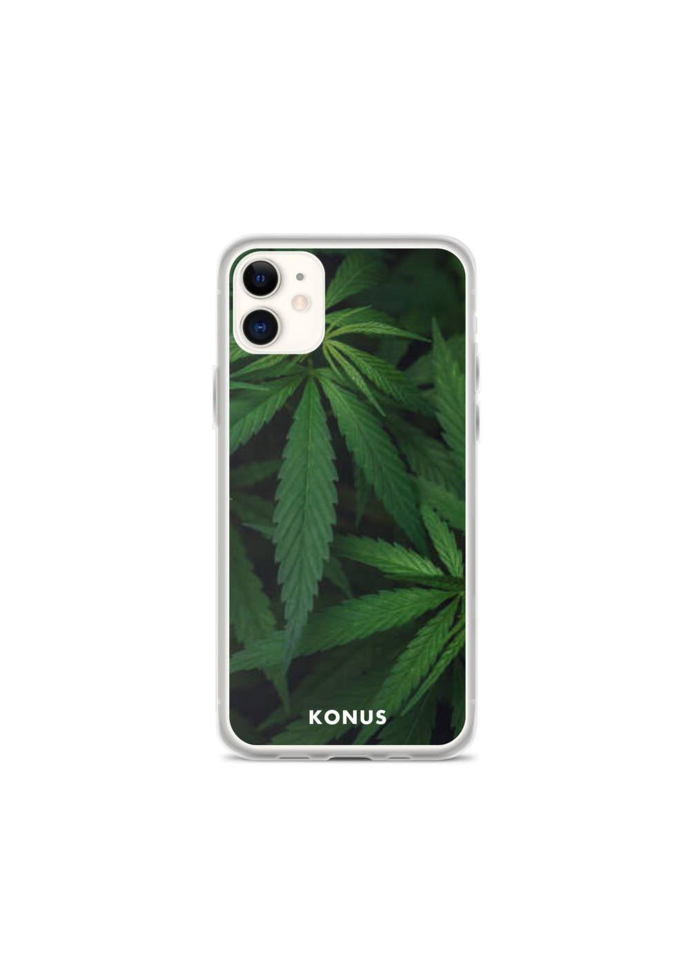 Konus Brand Cannabis iPhone Case featuring a sleek design with a solid back and flexible sides, ideal for the 2020 iPhone SE.