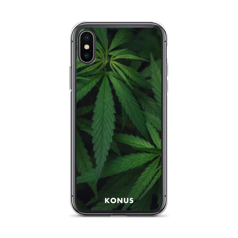 Konus Brand Cannabis iPhone Case featuring a sleek design with a solid back and flexible sides, ideal for the 2020 iPhone SE.