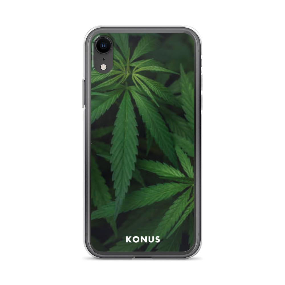 Konus Brand Cannabis iPhone Case featuring a sleek design with a solid back and flexible sides, ideal for the 2020 iPhone SE.