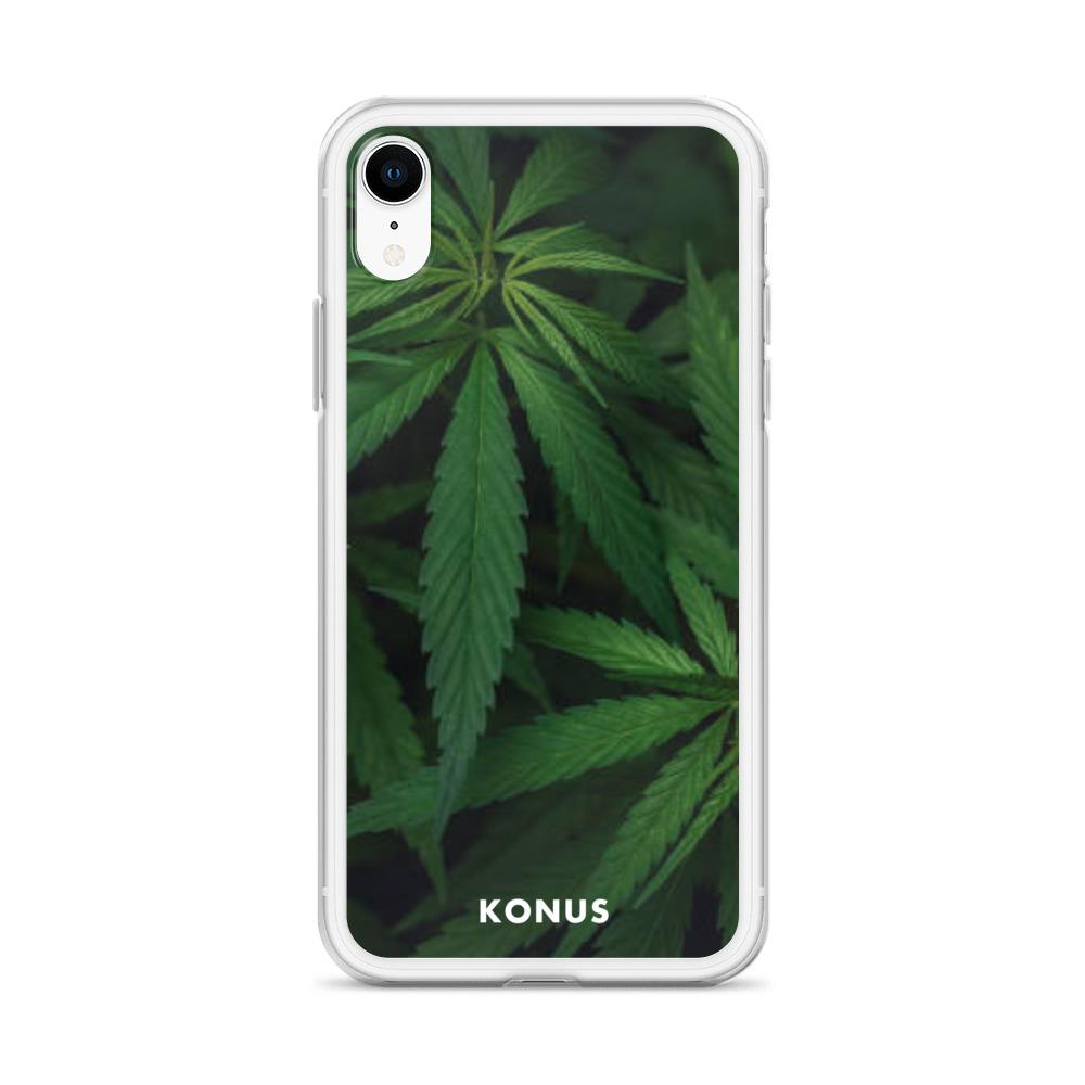 Konus Brand Cannabis iPhone Case featuring a sleek design with a solid back and flexible sides, ideal for the 2020 iPhone SE.