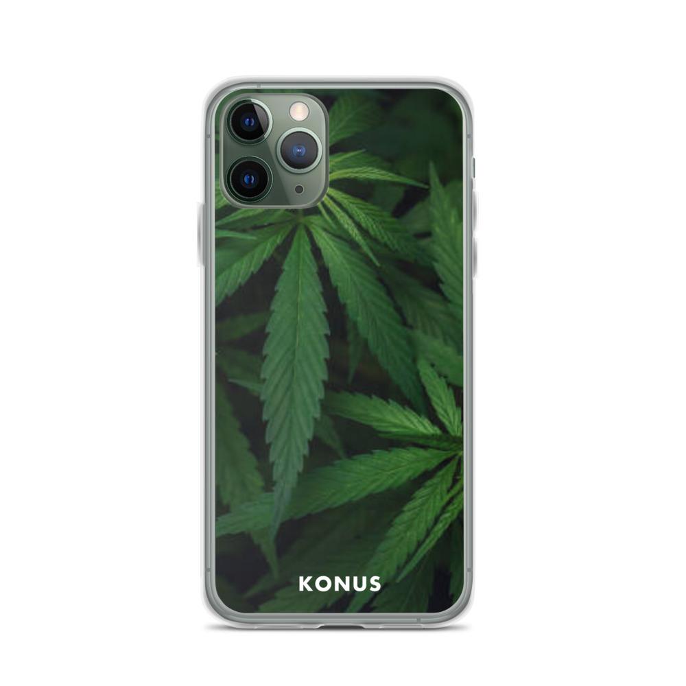 Konus Brand Cannabis iPhone Case featuring a sleek design with a solid back and flexible sides, ideal for the 2020 iPhone SE.