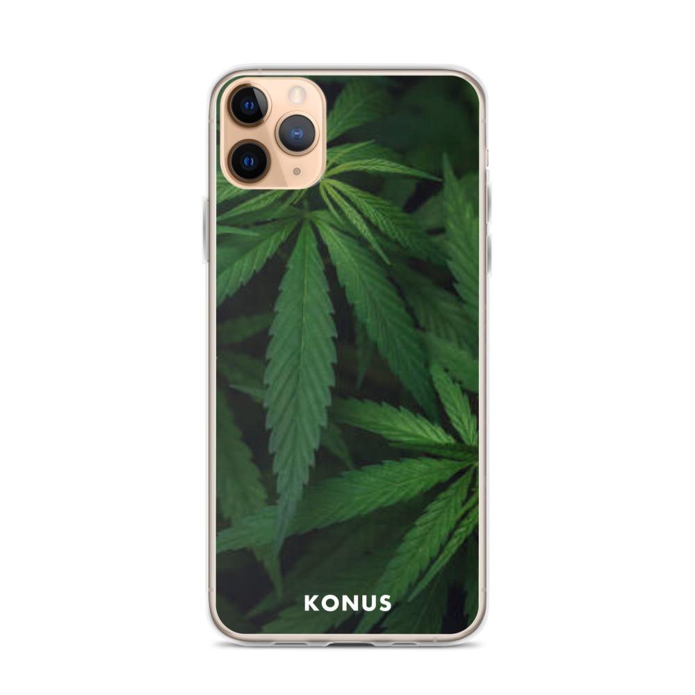 Konus Brand Cannabis iPhone Case featuring a sleek design with a solid back and flexible sides, ideal for the 2020 iPhone SE.