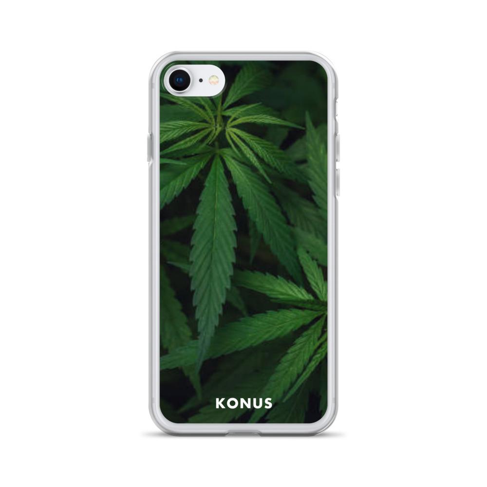 Konus Brand Cannabis iPhone Case featuring a sleek design with a solid back and flexible sides, ideal for the 2020 iPhone SE.