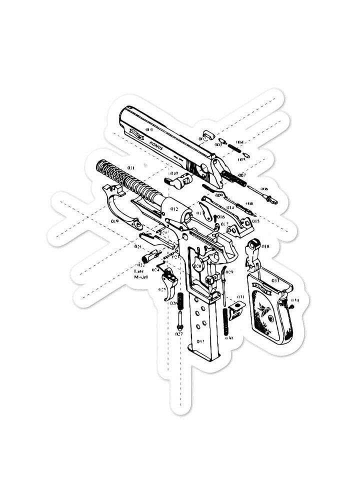 Konus Brand Gun Sticker on a clean surface, showcasing its high opacity and durable vinyl material.