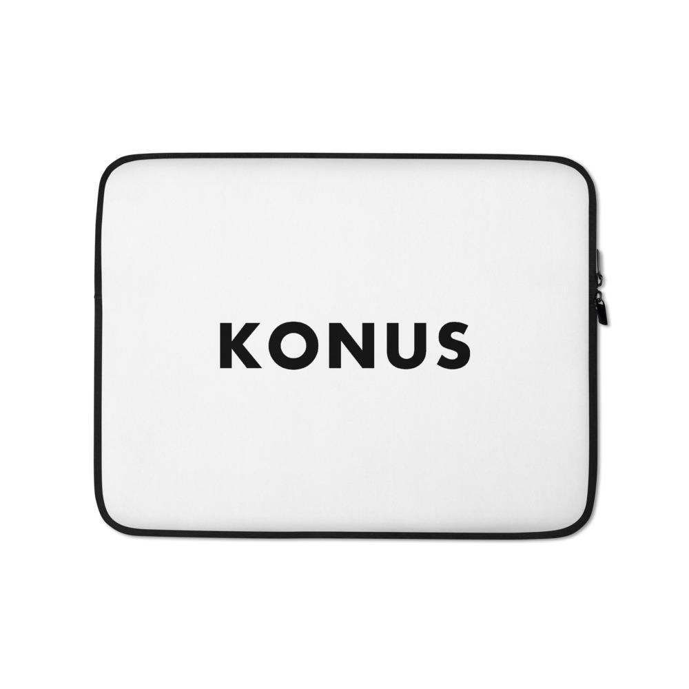 Konus Brand Laptop Sleeve in sleek design with faux fur lining, showcasing its snug fit and padded zipper for laptop protection.