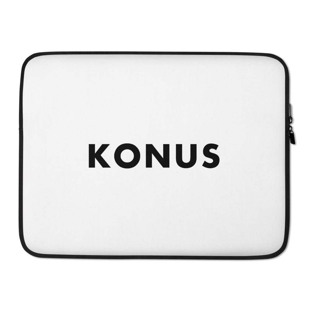 Konus Brand Laptop Sleeve in sleek design with faux fur lining, showcasing its snug fit and padded zipper for laptop protection.