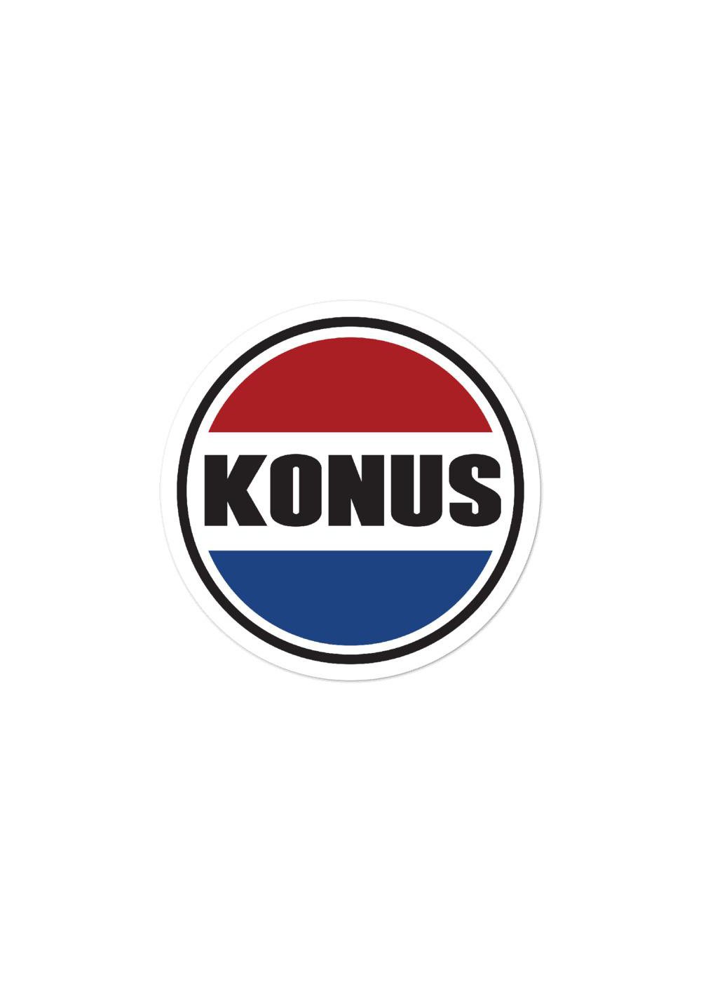 Konus Brand Patch Stickers displayed on a clean surface, showcasing their vibrant colors and high opacity.