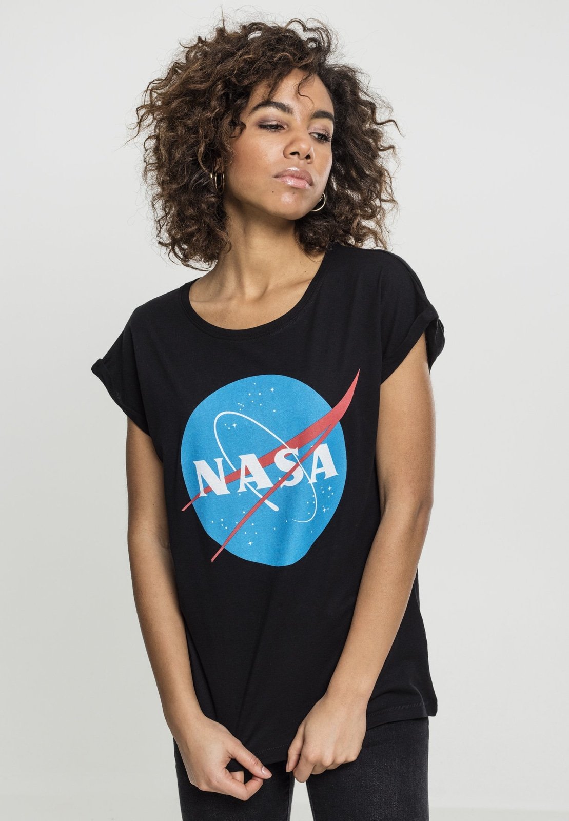 A stylish Ladies NASA Insignia T-Shirt made from 100% cotton, featuring the iconic NASA logo in a vibrant design.