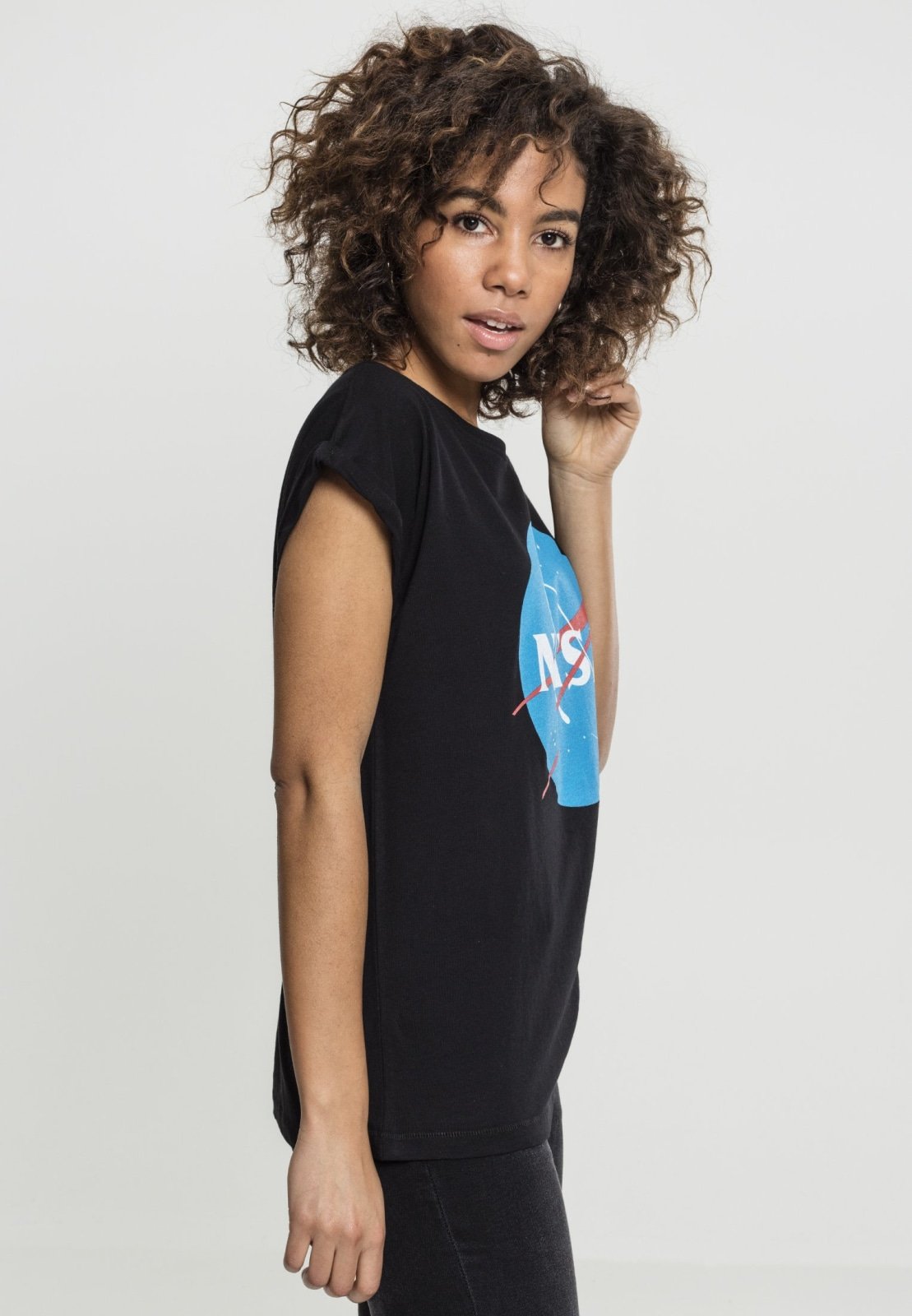 A stylish Ladies NASA Insignia T-Shirt made from 100% cotton, featuring the iconic NASA logo in a vibrant design.