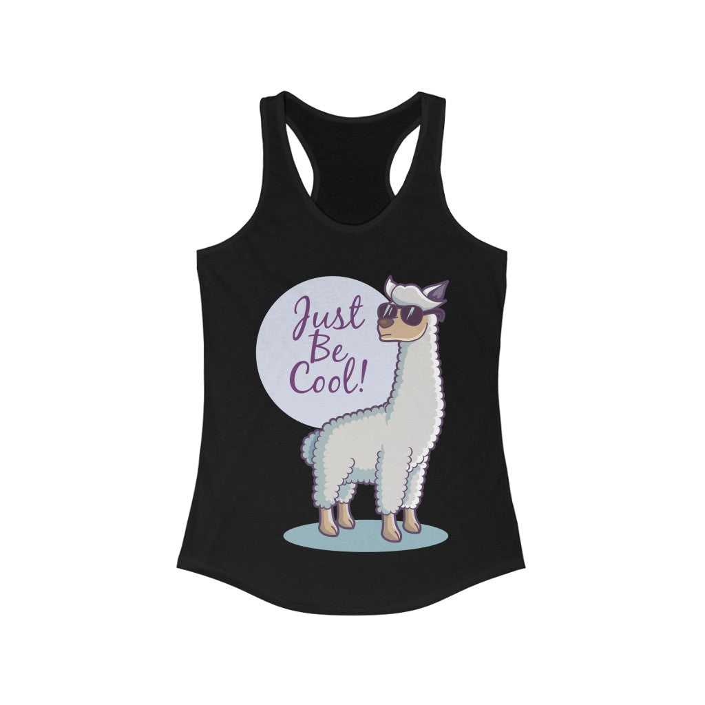 Llama Just be Cool Racerback Tank Top in a slim fit, showcasing soft cotton and polyester blend fabric, perfect for casual wear.