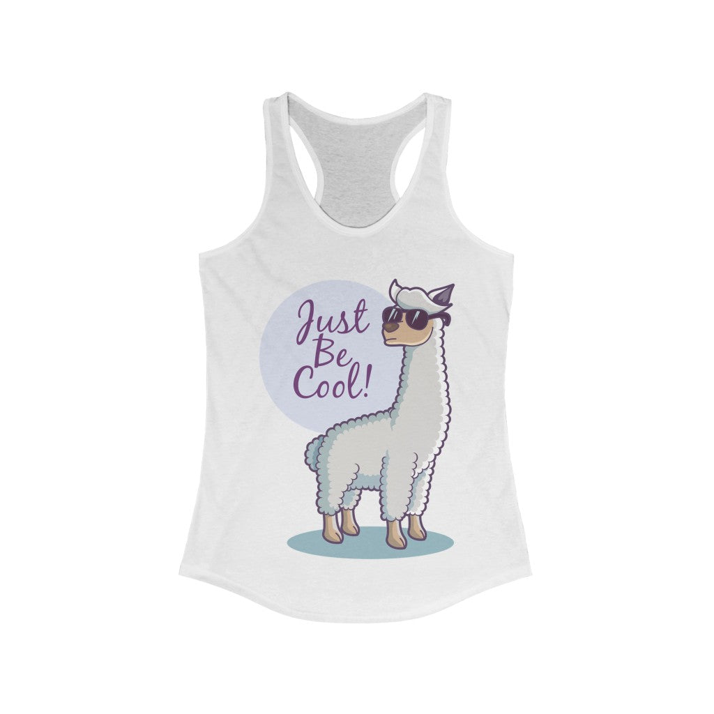 Llama Just be Cool Racerback Tank Top in a slim fit, showcasing soft cotton and polyester blend fabric, perfect for casual wear.