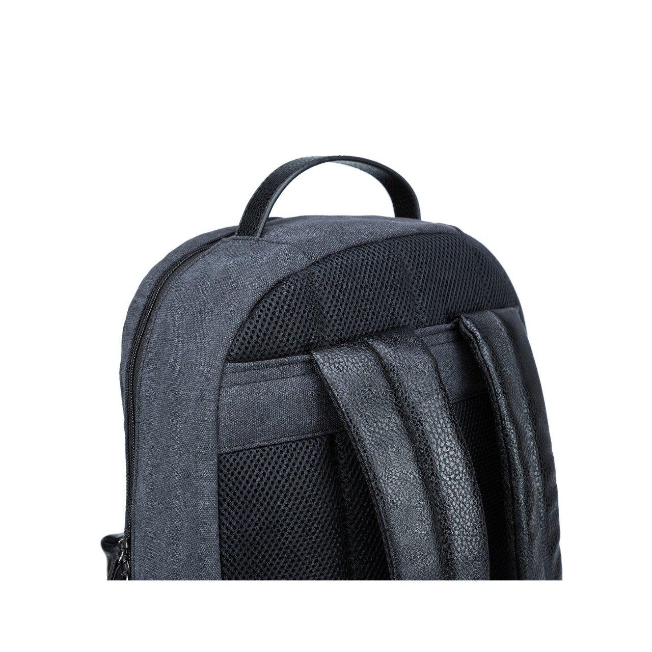 Landen Canvas Backpack featuring durable canvas material, vegan leather details, padded straps, and multiple pockets.