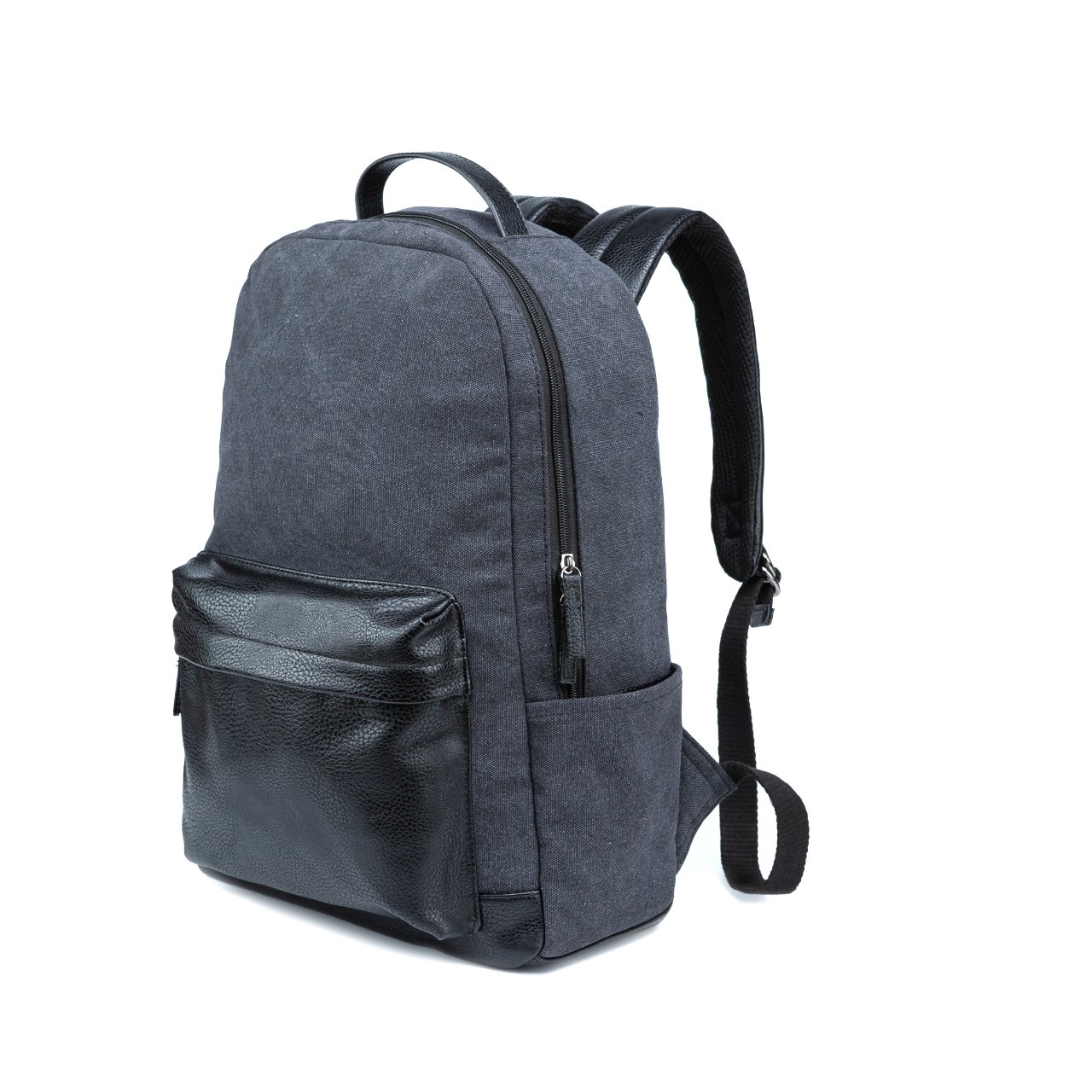 Landen Canvas Backpack featuring durable canvas material, vegan leather details, padded straps, and multiple pockets.