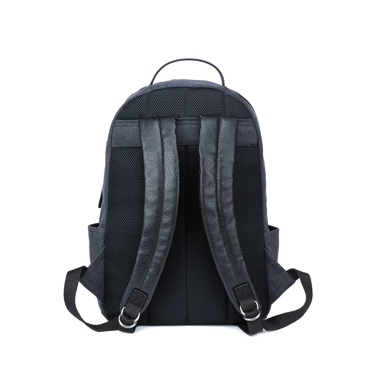 Landen Canvas Backpack featuring durable canvas material, vegan leather details, padded straps, and multiple pockets.