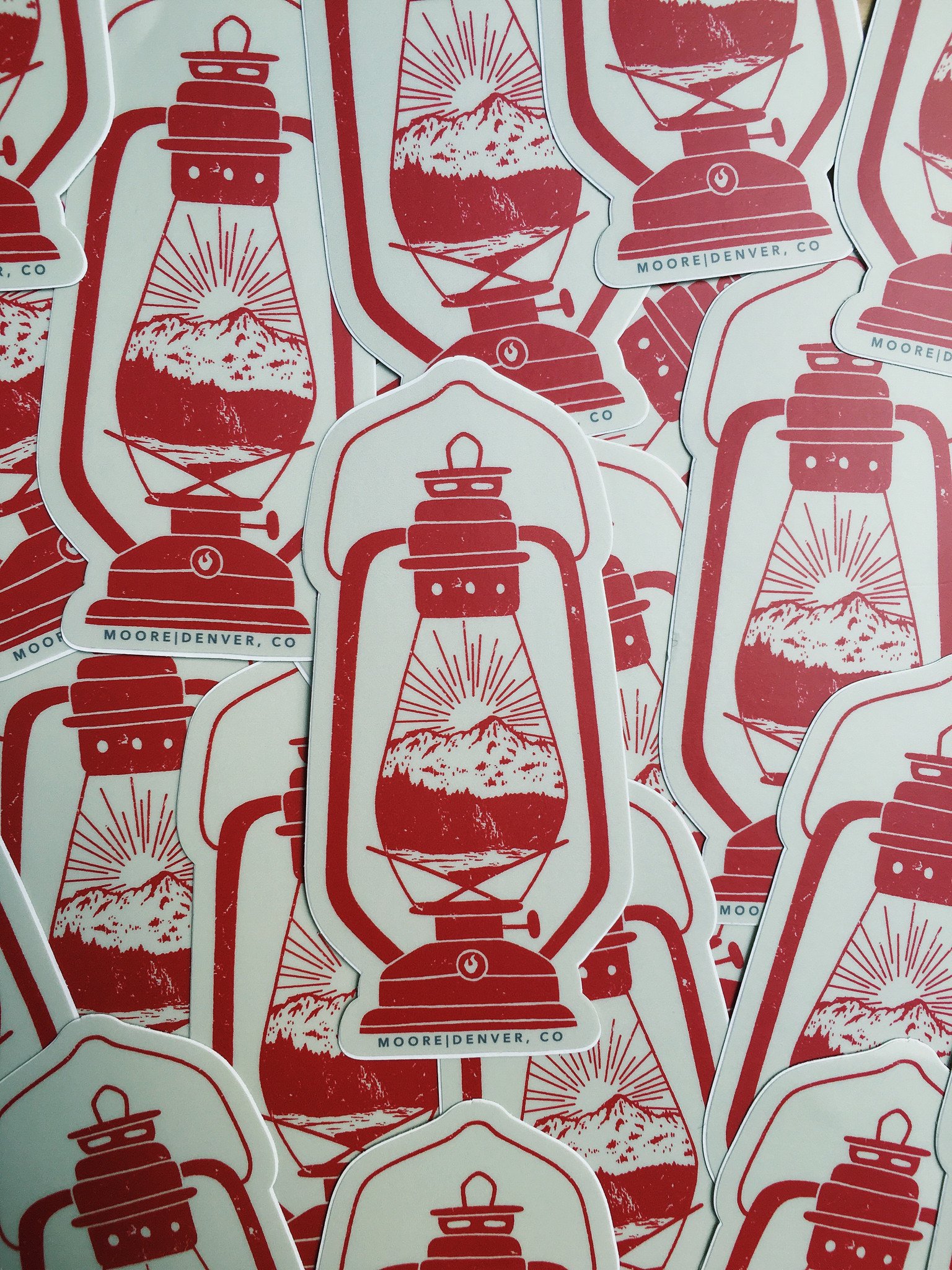 A waterproof vinyl Lantern Sticker featuring a nostalgic red lantern design, perfect for outdoor enthusiasts.