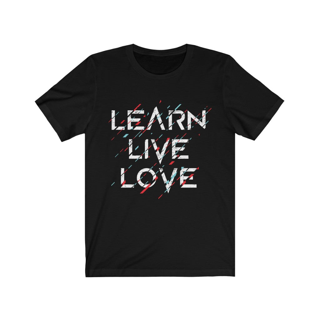 Learn Live Love Lettering T-shirt made of soft cotton, featuring a vibrant vinyl print with inspirational lettering.