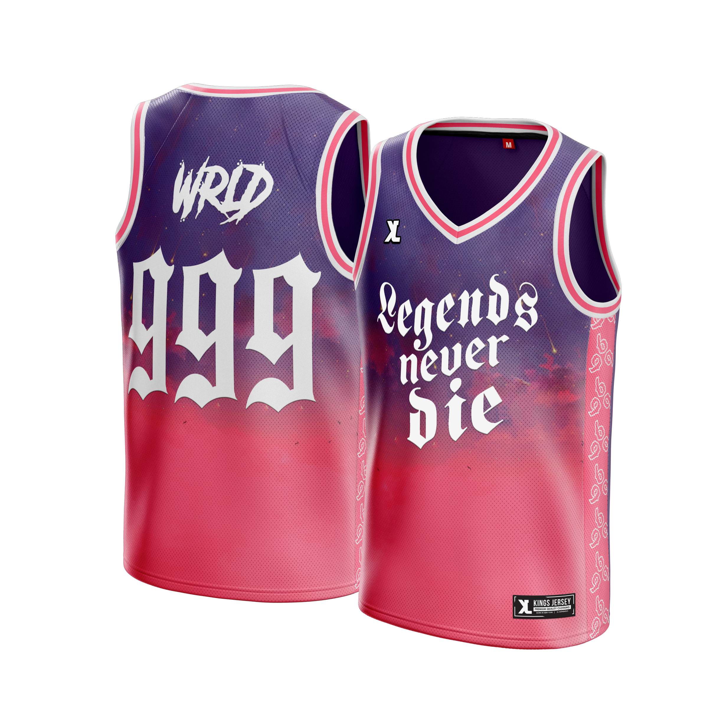 Legends Never Die Jersey featuring bold graphics and vibrant colors, perfect for sports fans.