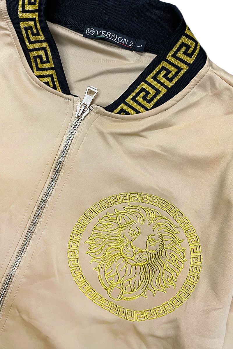 Men's Lion Head Embroidery Status Track Jacket featuring a lion head design on the chest, elastic waist, and standard pockets.