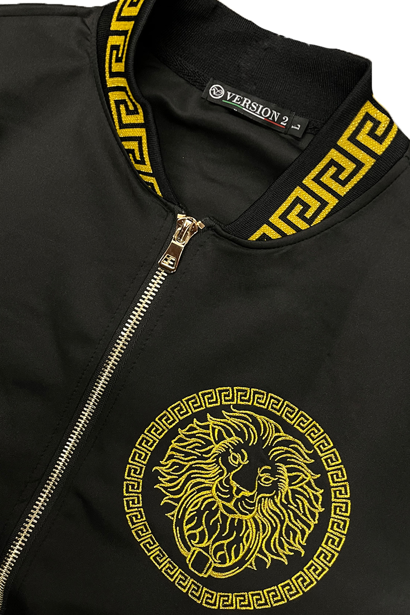 Men's Lion Head Embroidery Status Track Jacket featuring a lion head design on the chest, elastic waist, and standard pockets.