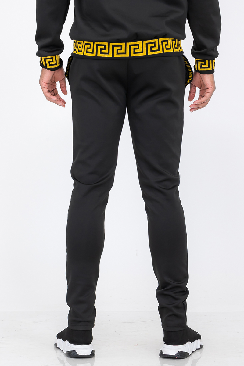 Lion Head Embroidery Status Track Pant featuring elastic waist and standard pockets, designed for comfort and style.