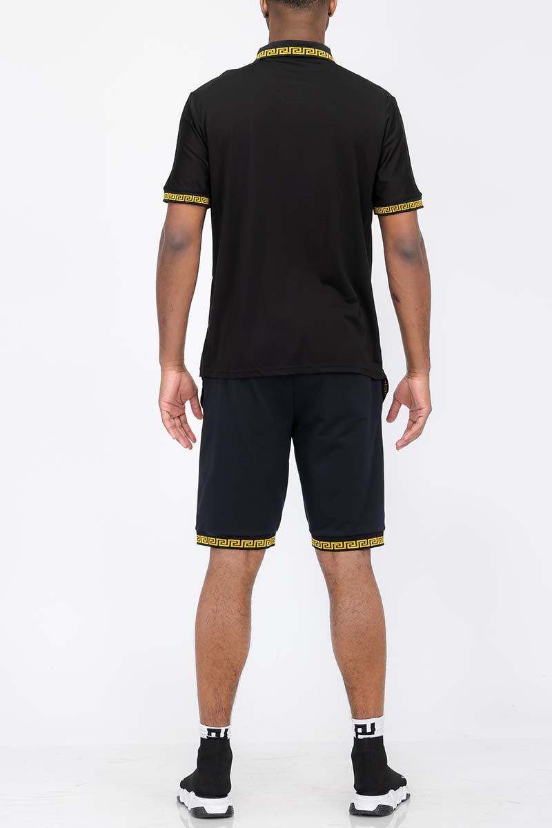 Lion Head Polo Short Set featuring a round neck t-shirt and elastic waist shorts, perfect for casual wear.