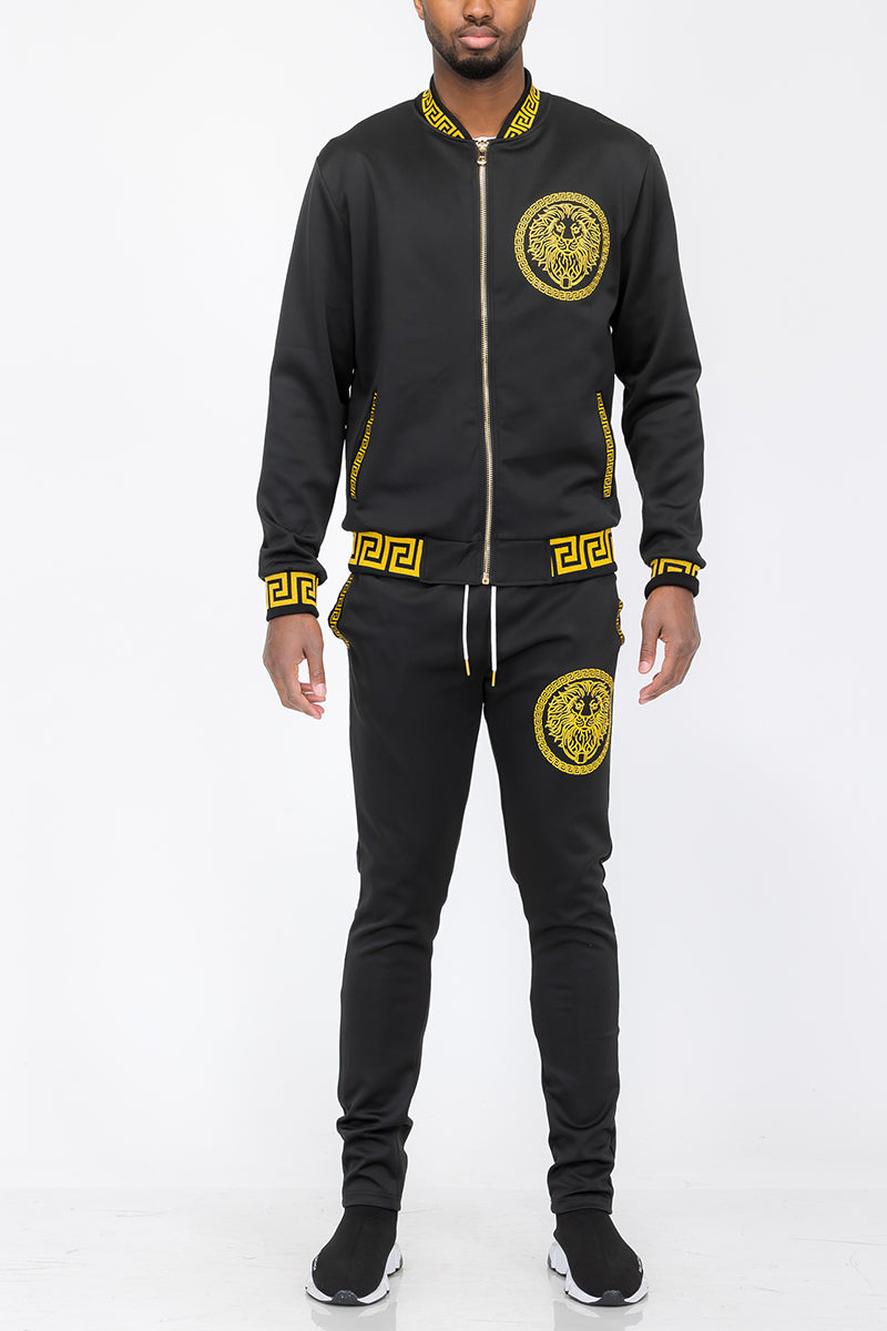 Lion Head Track Set featuring a full zip jacket and elastic waist pants, designed for comfort and style.